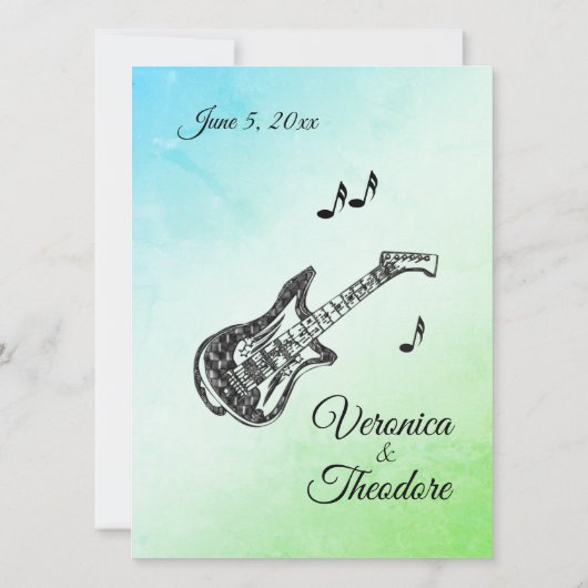Funky Green Guitar Faire-part de mariage à thème (Dos)