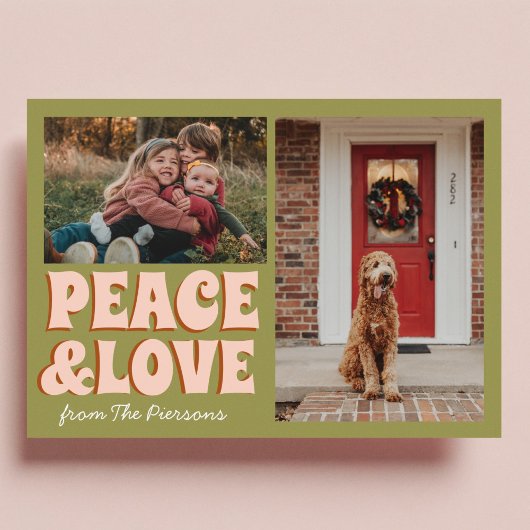 Funky Green Pink Funny Schattigee Foto Kerst Kaart