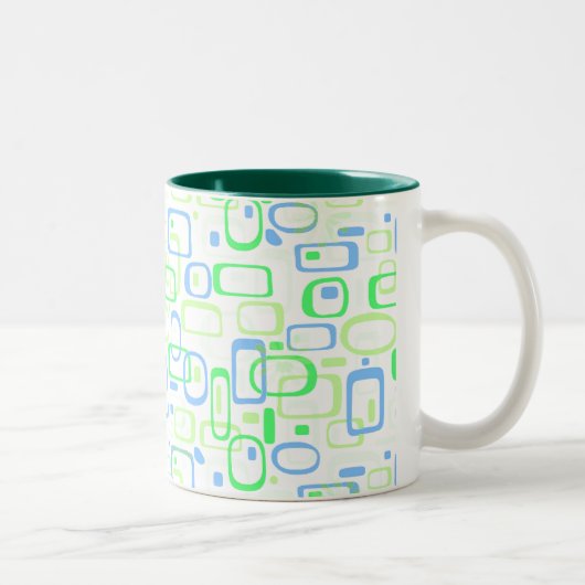 Funky Green Retro Pattern Tweekleurige Koffiemok (Rechts)