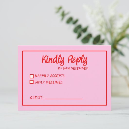Funky Green Roze Rood Scribble RSVP (Staand voorkant)