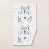 Funky Grey and White Wolf Face Head Sketch Bad Handdoek (Handdoek)