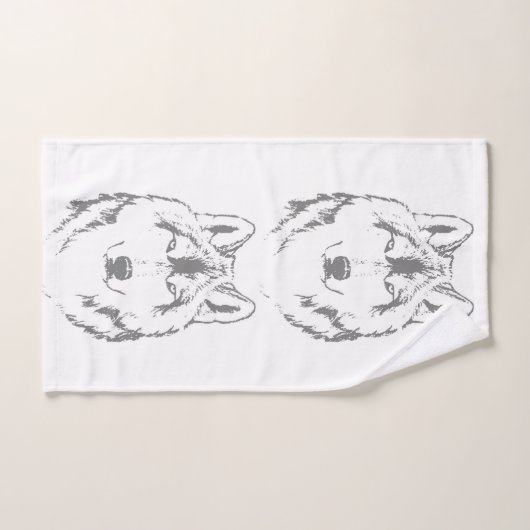 Funky Grey and White Wolf Face Head Sketch Bad Handdoek (Handdoek)