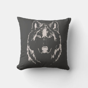 Funky Grey and White Wolf Face Head Sketch Kussen