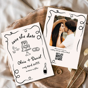 Funky grillige hand getrokken bruiloft foto save the date