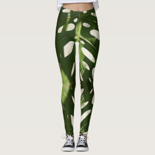 Funky groene blad plant print leggings