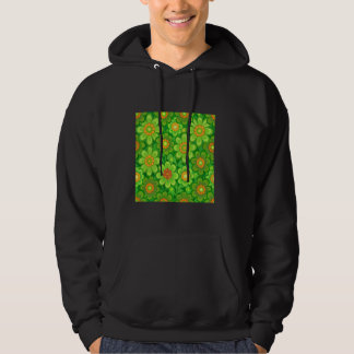 FUNKY GROOVY 1970'S STYLE CARTOON FLOWERS GREEN AN HOODIE