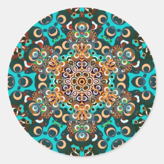 Funky Groovy Mandala Ronde Sticker (Voorkant)