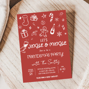 Funky Hand Drawn Jingle en Mingle Christmas Party Kaart