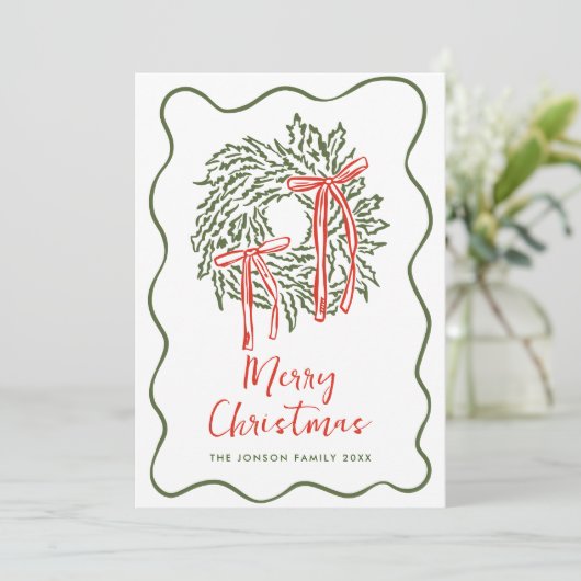 Funky Hand Drawn Scribble Retro Christmas Photo Feestdagenkaart (Staand voorkant)