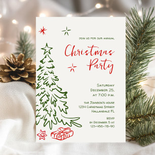 Funky Hand Drawn Whimsical Christmas Holiday Party Kaart