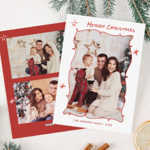 Funky Hand getekend grillige retro kerst 3 foto Feestdagenkaart