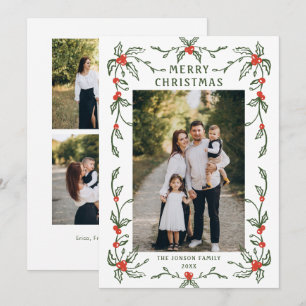 Funky Hand Getekende Whimsical Retro Kerst 3 Foto Feestdagenkaart