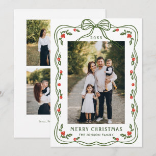 Funky Hand Getekende Whimsical Retro Kerst 3 Foto Feestdagenkaart