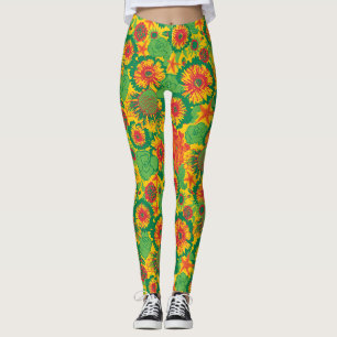 Funky Hand getrokken bloemen Leggings