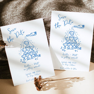 Funky Hand getrokken Champagne Tower bruiloft Kaart