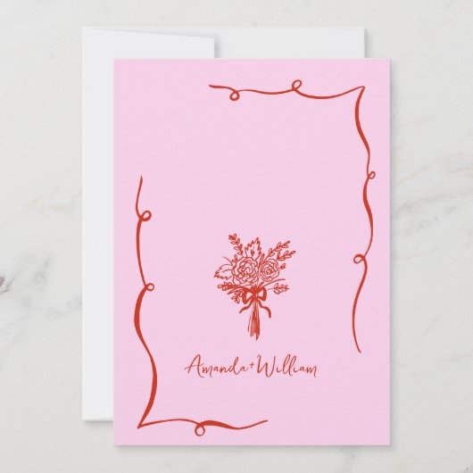 Funky Hand getrokken krabbel retro bruiloft Kaart (Achterkant)