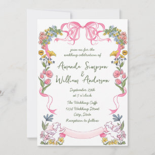 Funky Hand getrokken krabbel retro bruiloft Kaart