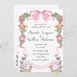 Funky Hand getrokken krabbel retro bruiloft QR-cod Kaart