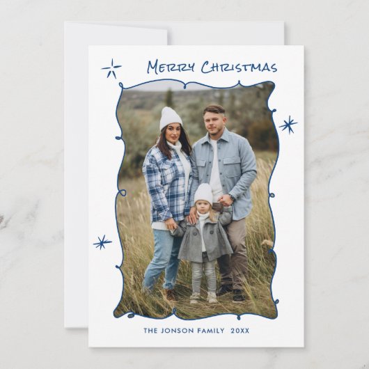 Funky Hand Getrokken Krabbel Retro Kerstfoto Feestdagenkaart (Voorkant)