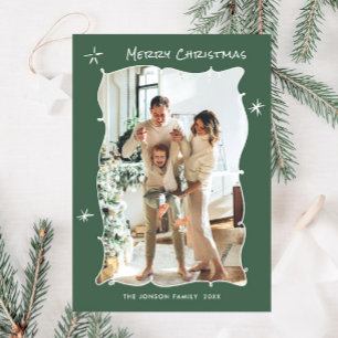 Funky Hand Getrokken Krabbel Retro Kerstfoto Feestdagenkaart