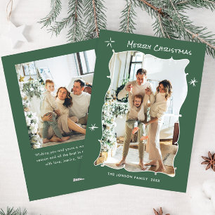 Funky Hand Getrokken Krabbel Retro Kerstmis 2 Foto Feestdagenkaart