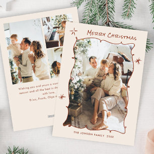 Funky Hand Getrokken Krabbel Retro Kerstmis 4 Foto Feestdagenkaart