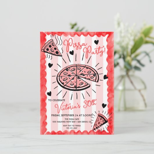 Funky Hand getrokken Pizza Party Verjaardag Kaart (Staand voorkant)