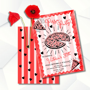 Funky Hand getrokken Pizza Party Verjaardag Kaart