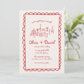 Funky Hand Getrokken Rode Handschrift bruiloft Kaart (Staand voorkant)