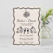 Funky handgeschreven Wavy Border Disco bruiloft Kaart (Staand voorkant)