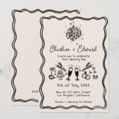 Funky handgeschreven Wavy Border Disco bruiloft Kaart (Voorkant / Achterkant)