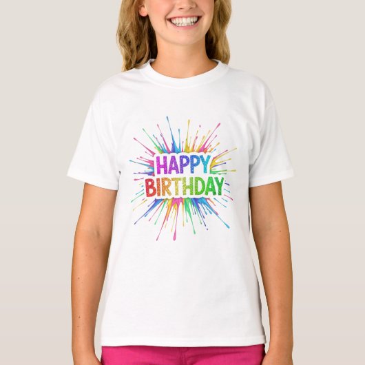 Funky Happy Birthday Rainbow Glitter T-shirt (Voorkant)