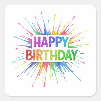 Funky Happy Birthday Rainbow Glitter Vierkante Sticker