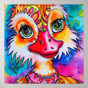 Funky Happy Duck Boerderij Dierenportretkunst Poster