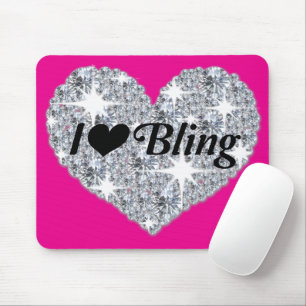 Funky Hete Roze Faux Diamant I het Hart van Bling Muismat
