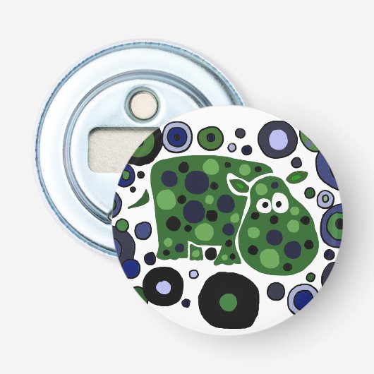 Funky Hippo Button Bottle Opener (Voorkant)