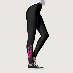 Funky hot roze faux glitter gymingkoninginnentekst leggings