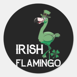 Funky Irish Flamingo Green Bird St. Pattys Day Ronde Sticker