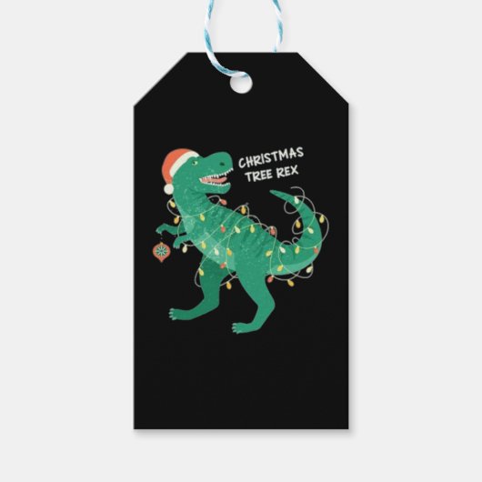 Funky kerst winter dinosaurus boom cadeaulabel (Voorkant)