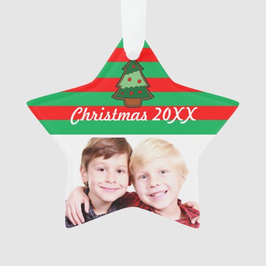 Funky kerstboom en Stripes - Aangepaste foto Ornament (voorkant)