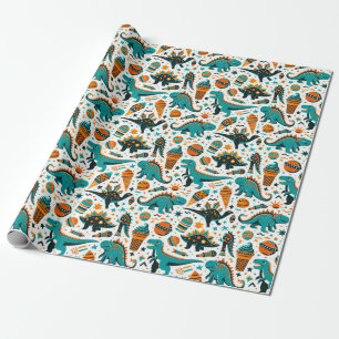 funky Kind Dinoaur patroon Wrapping Paper Cadeaupapier