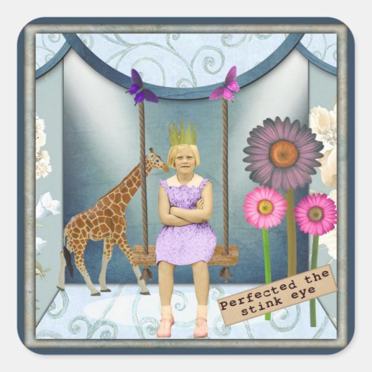 Funky Kind Veranderde Kunstcollage Vierkante Sticker (Voorkant)