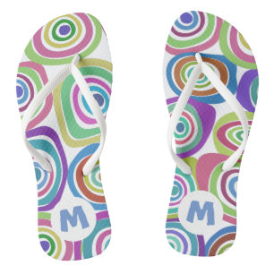 Funky Kleurrijk Retro Cirkels Patroon Monogram Teenslippers