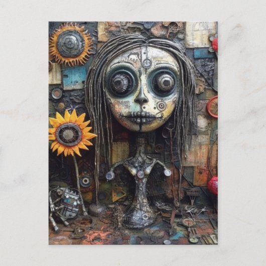 Funky kleurrijke Assemblage Gemengde Media Collage Briefkaart (Voorkant)