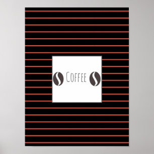 Funky koffiebonen bord rode strepen poster