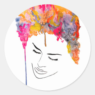 Funky lady psychedelic gek haar ronde sticker