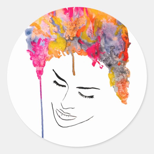 Funky lady psychedelic gek haar ronde sticker (Voorkant)