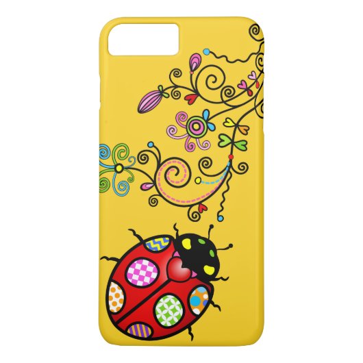 Funky Ladybug en Curly Flowers iPhone 7 Plus Case-Mate iPhone Case (Achterkant)