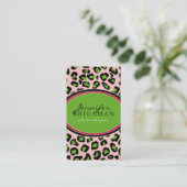 Funky Leopard Print Visitekaartje : groen/roze (Staand voorkant)