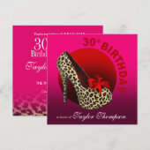 Funky Leopard Stiletto 30th Birthday fuschia red Kaart (Voorkant / Achterkant)